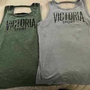 Victoria Sport tanks ! Size med gray and muted green. W/open back straps. CUTE!!